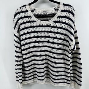 Madewell Austen Striped Open Knit Crewneck Sweater